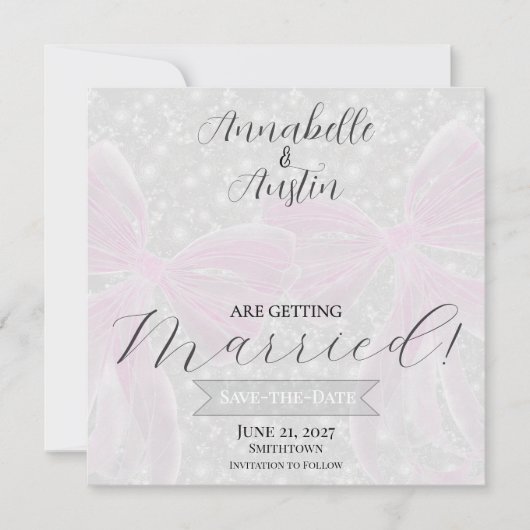 Coquette Roze Strikte Strik Lintjes Plat Save The Date (Voorkant)