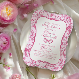 Coquette Roze Toile Baby shower Invitation Kaart