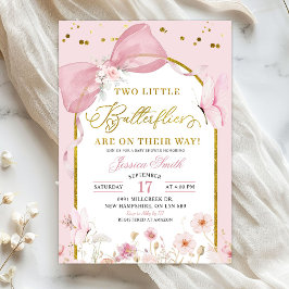 Coquette Roze Twins Vlinder Baby Shower Kaart