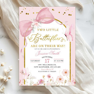 Coquette Roze Twins Vlinder Baby Shower Kaart