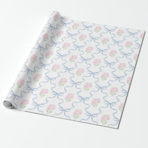 Coquette Roze Vergeet-mij-nietjes Blauwe Boog Tral Cadeaupapier