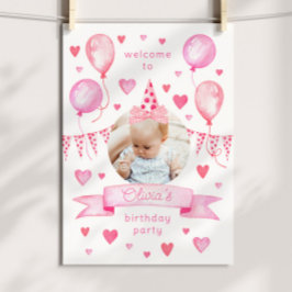 Coquette Roze Verjaardags Hoed Foto Uitnodiging Poster