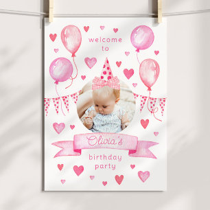 Coquette Roze Verjaardags Hoed Foto Uitnodiging Poster
