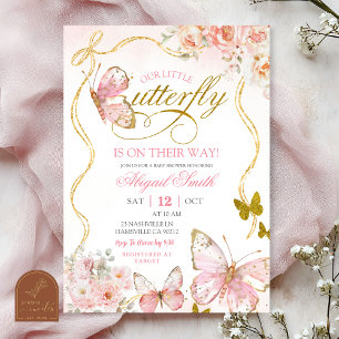 Coquette Roze Vlinder Baby Shower Kaart