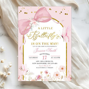 Coquette Roze Vlinder Baby Shower Kaart