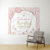 Coquette Roze Vlinder Eerste Heilige Communie Wandkleed (In Situ (horizontaal))
