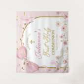 Coquette Roze Vlinder Eerste Heilige Communie Wandkleed (Voorkant)
