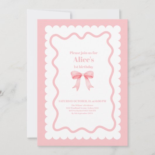 Coquette Roze Waterverf Boog 1e Verjaardag Kaart (Voorkant)