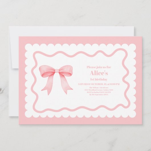 Coquette Roze Waterverf Boog 1e Verjaardag Kaart (Voorkant)