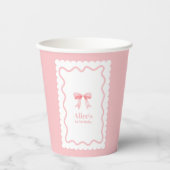 Coquette Roze Waterverf Boog 1e Verjaardag Papieren Bekers (Voorkant)