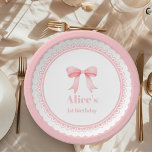 Coquette Roze Waterverf Boog 1e Verjaardag Papieren Bordje<br><div class="desc">Vier de speciale dag van uw baby meisje met onze charmante Schattigee Pink Bow Coquette 1st Birthday Paper-Borden, ontworpen om de elegantie en charme van uw feest te verbeteren. Met een heerlijk roze boogmotief tegen een achtergrond van klassiek gingham plaid, stralen deze borden een chique en preppy esthetiek uit die...</div>