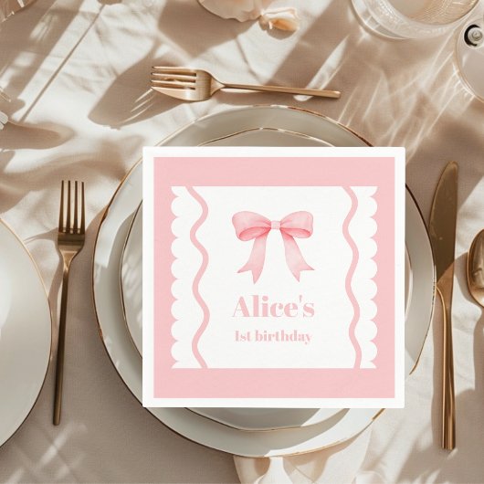 Coquette Roze Waterverf Boog 1e Verjaardag Servet