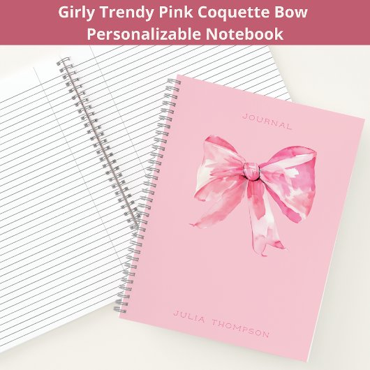 Coquette Roze Waterverf Bow Girly Journal Notitieboek