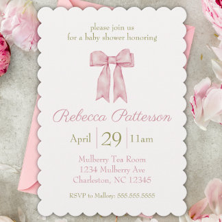 Coquette Roze Waterverf Bow Vrouwelijk Baby shower Kaart