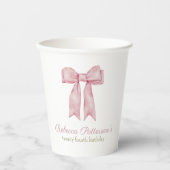 Coquette Roze Waterverf Bow Vrouwelijke Dag Party Papieren Bekers (Voorkant)
