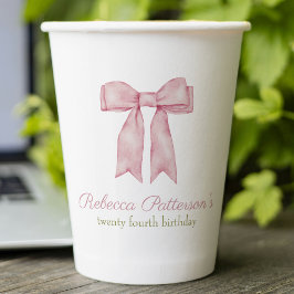 Coquette Roze Waterverf Bow Vrouwelijke Dag Party Papieren Bekers
