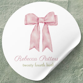 Coquette Roze Waterverf Bow Vrouwelijke Dag Party Ronde Sticker