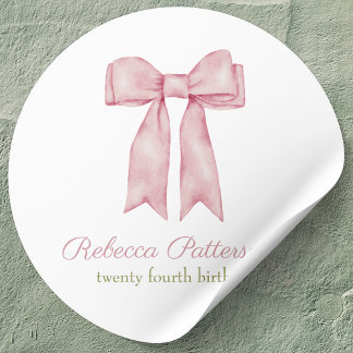 Coquette Roze Waterverf Bow Vrouwelijke Dag Party Ronde Sticker