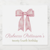 Coquette Roze Waterverf Bow Vrouwelijke Dag Party Sparkling Wijnetiket (Enkel label)