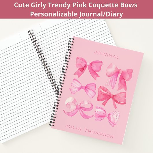 Coquette Roze Waterverf Trendy Bow Girly Journal Notitieboek