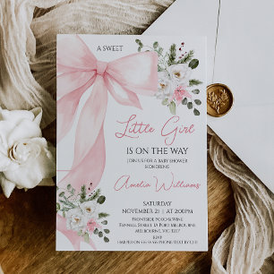 Coquette Roze Winter Bloemen Boog Baby shower Kaart