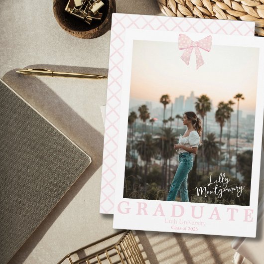 Coquette Roze Wit Bow Afstuderen Aankondiging