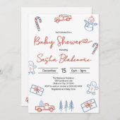 Coquette Rustiek Rood & Blauw Kerst Baby shower Kaart (Voorkant / Achterkant)