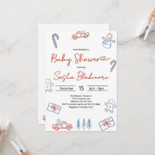 Coquette Rustiek Rood & Blauw Kerst Baby shower Kaart