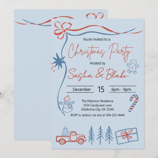 Coquette Rustiek Rood & Blauw Kerstfeest Kaart (Voorkant / Achterkant)