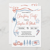 Coquette Rustiek Rood & Blauw Kerstfeest Kaart (Voorkant / Achterkant)