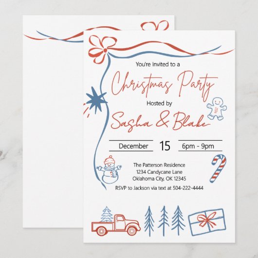 Coquette Rustiek Rood & Blauw Kerstfeest Kaart (Voorkant / Achterkant)