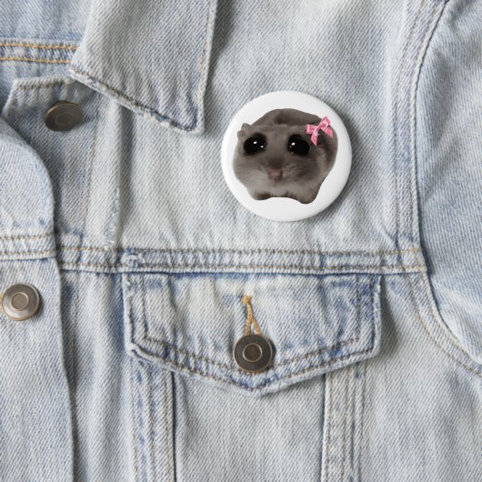 Coquette Sad Hamster Meme Pin Button (In situ)