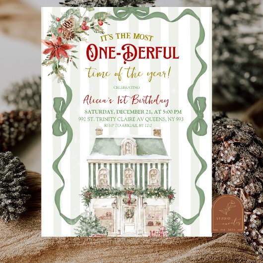 Coquette Sage Green Christmas Sweet First Birthday Kaart