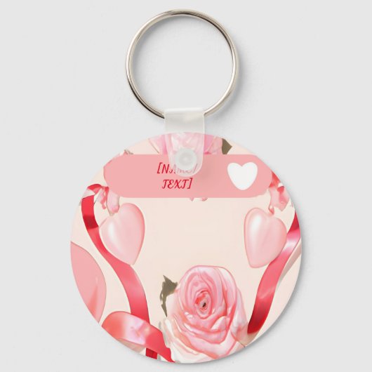 Coquette schattig met rozen, harten en rode linten sleutelhanger (Voorkant)