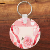 Coquette schattig met rozen, harten en rode linten sleutelhanger (Voorkant)
