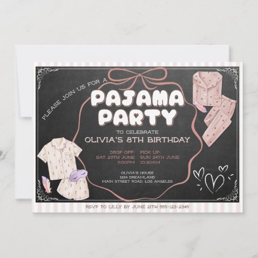 Coquette schattige boog pyjama party verjaardag kaart (Voorkant)