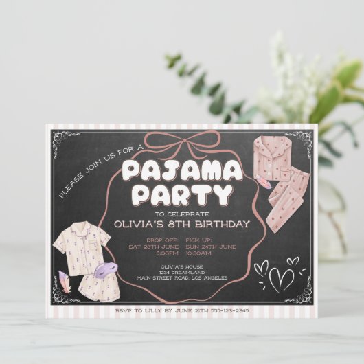 Coquette schattige boog pyjama party verjaardag kaart (Staand voorkant)