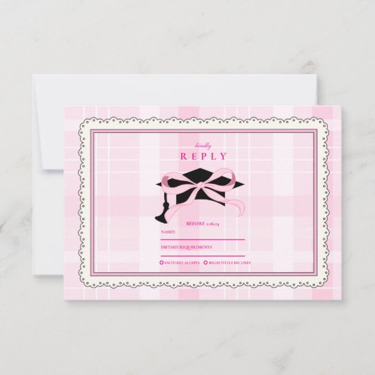 Coquette Schattige Roze Bow Afstuderen RSVP Kaartje (Voorkant)
