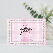 Coquette Schattige Roze Bow Afstuderen RSVP Kaartje (Staand voorkant)