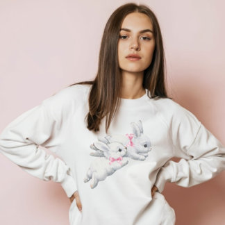 Coquette: Schattige witte konijnen met roze strik Hoodie