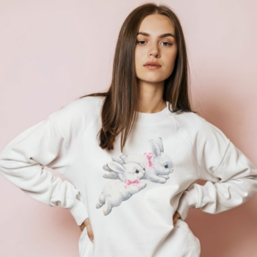 Coquette: Schattige witte konijnen met roze strik Hoodie