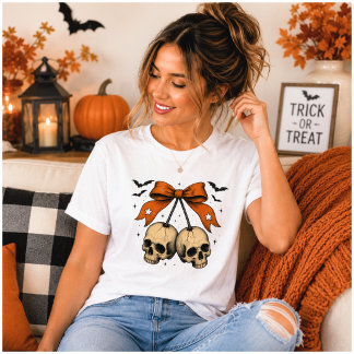 Coquette Schedelboog Halloween Illustratie Tri-Blend Shirt