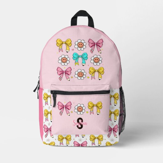 Coquette School Meisje Schattige Roze Bow Pencil M Bedrukte Rugzak (Voorkant)
