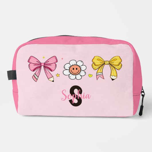 Coquette Schoolmeisje Roze Strik Naam Lunchbox Toilettasje (Voorkant)