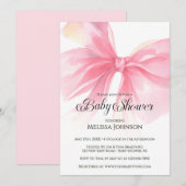 Coquette Script Roze Strik Meisje Baby Borrel Kaart (Voorkant / Achterkant)
