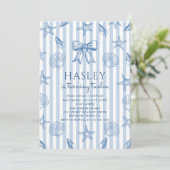 Coquette Seashells Coastal Birthday Invitation Kaart (Staand voorkant)