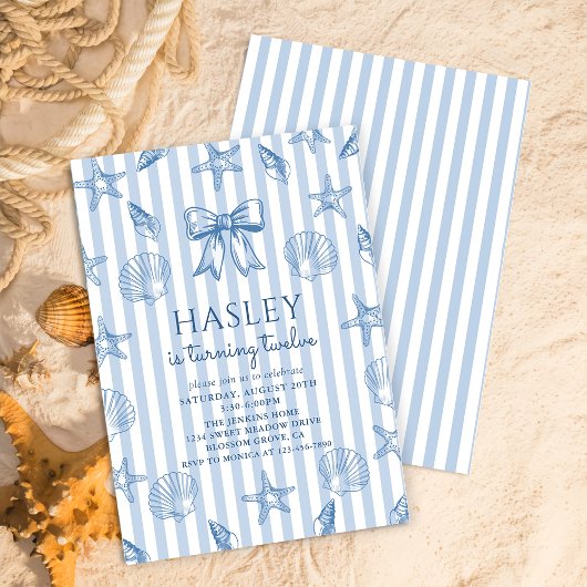 Coquette Seashells Coastal Birthday Invitation Kaart