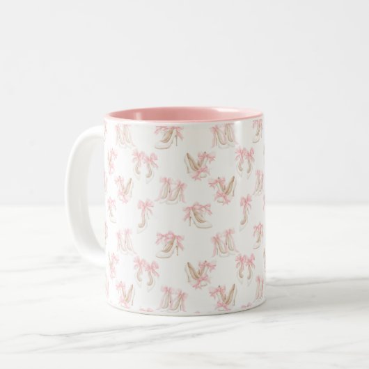 Coquette Shoes Pattern  Tweekleurige Koffiemok (Voorkant links)