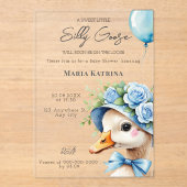 Coquette Silly Goose Blue Bow Boy Baby Shower Acryl Uitnodigingen (Voorkant)