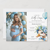 Coquette Silly Goose Blue Bow Boy Baby Shower Kaart (Voorkant)